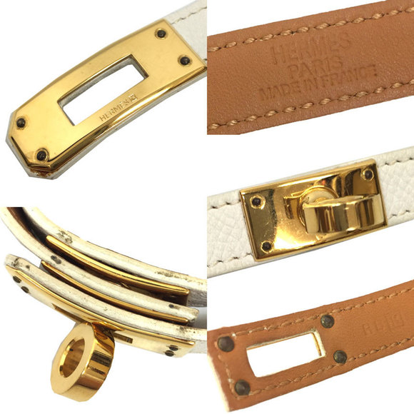 Hermes HERMES Leather Bracelet Kelly Double Tour S Size White x K engraved in sq - Picture 3 of 3